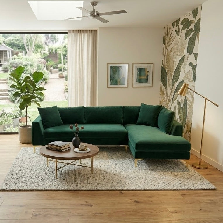 Milo Green Velvet Sectional Sofa Right Chaise