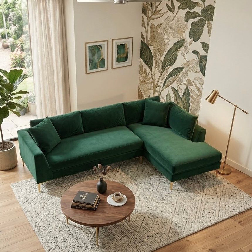 Milo Green Velvet Sectional Sofa Right Chaise