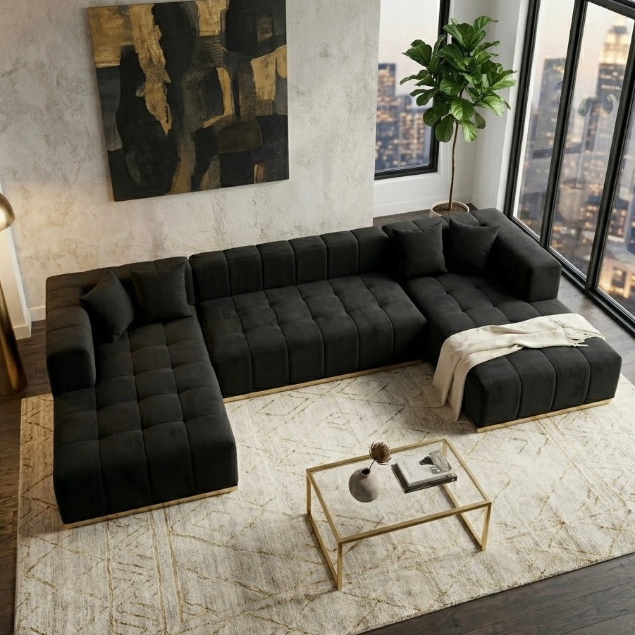 Olivia Black Velvet U-Shape Corner Sofa