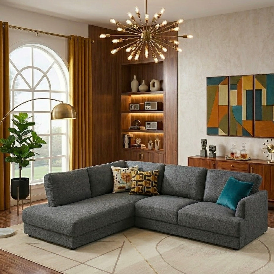 Glendale Grey Fabric L-Shaped Right Sectional Sofa