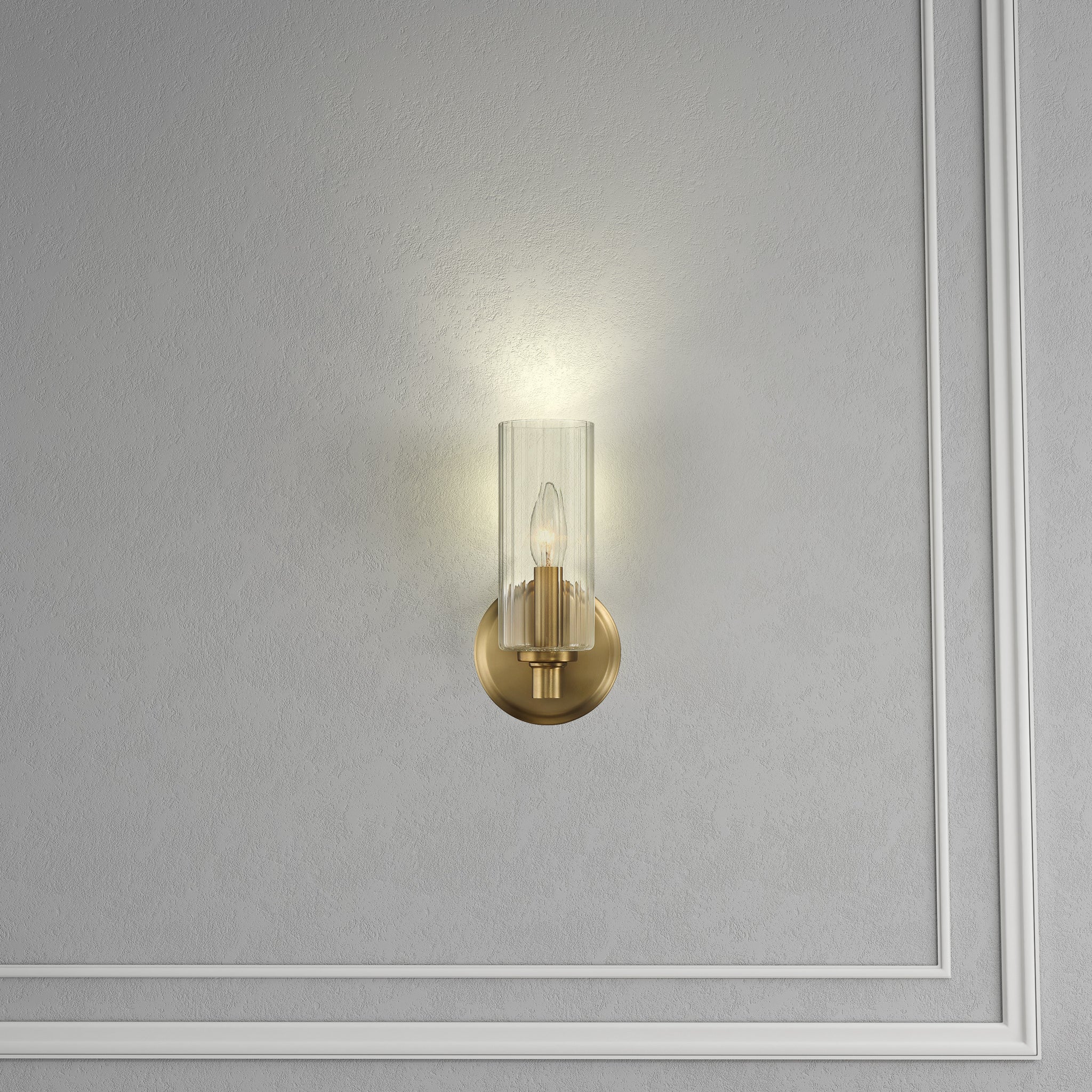 Jardin Single Light Wall Sconce With Clear Ribbed Glass - Satin Brass - MidinMod