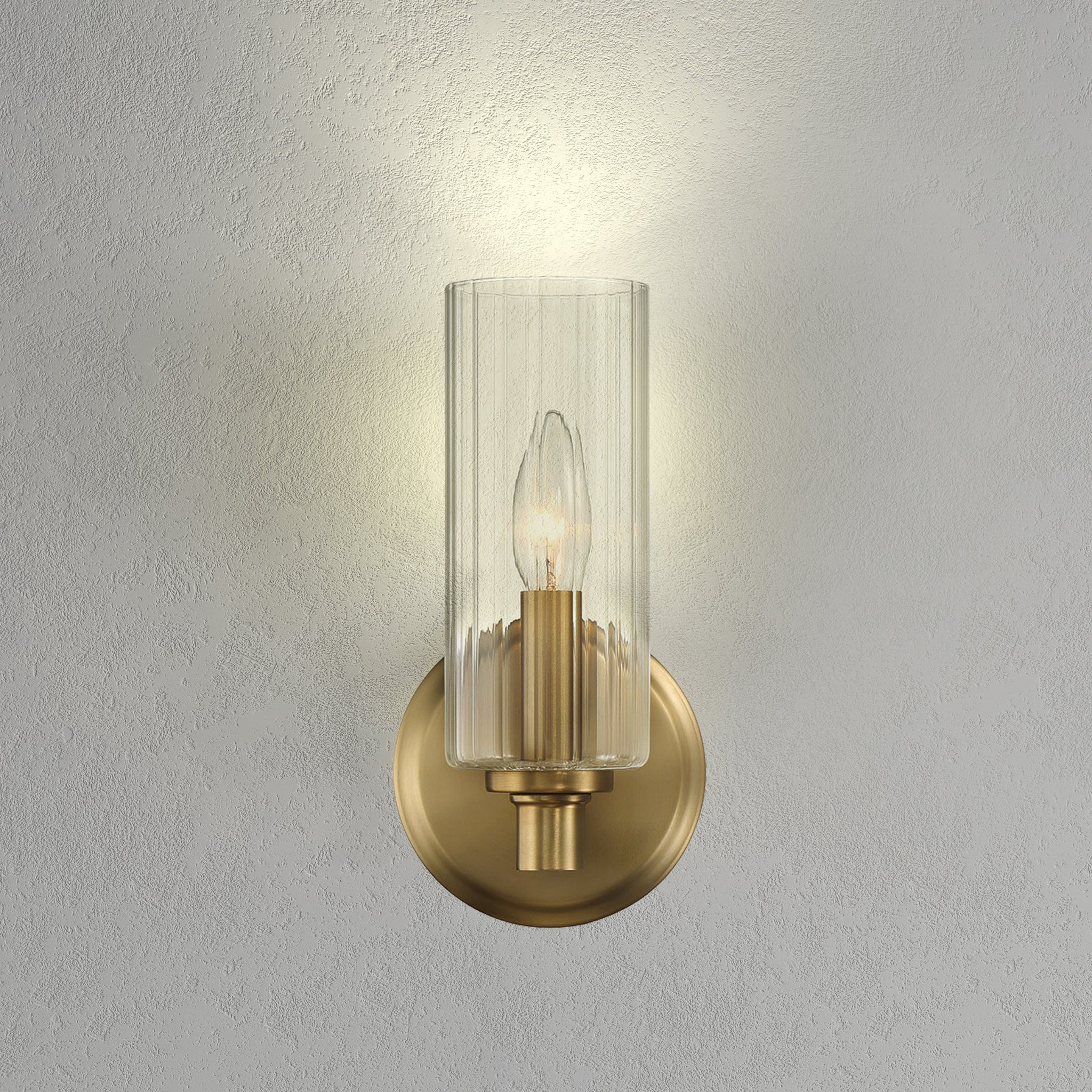 Jardin Single Light Wall Sconce With Clear Ribbed Glass - Satin Brass - MidinMod