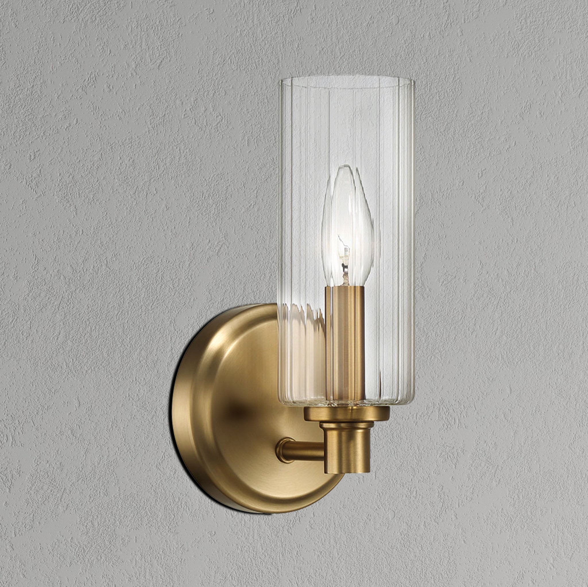 Jardin Single Light Wall Sconce With Clear Ribbed Glass - Satin Brass - MidinMod