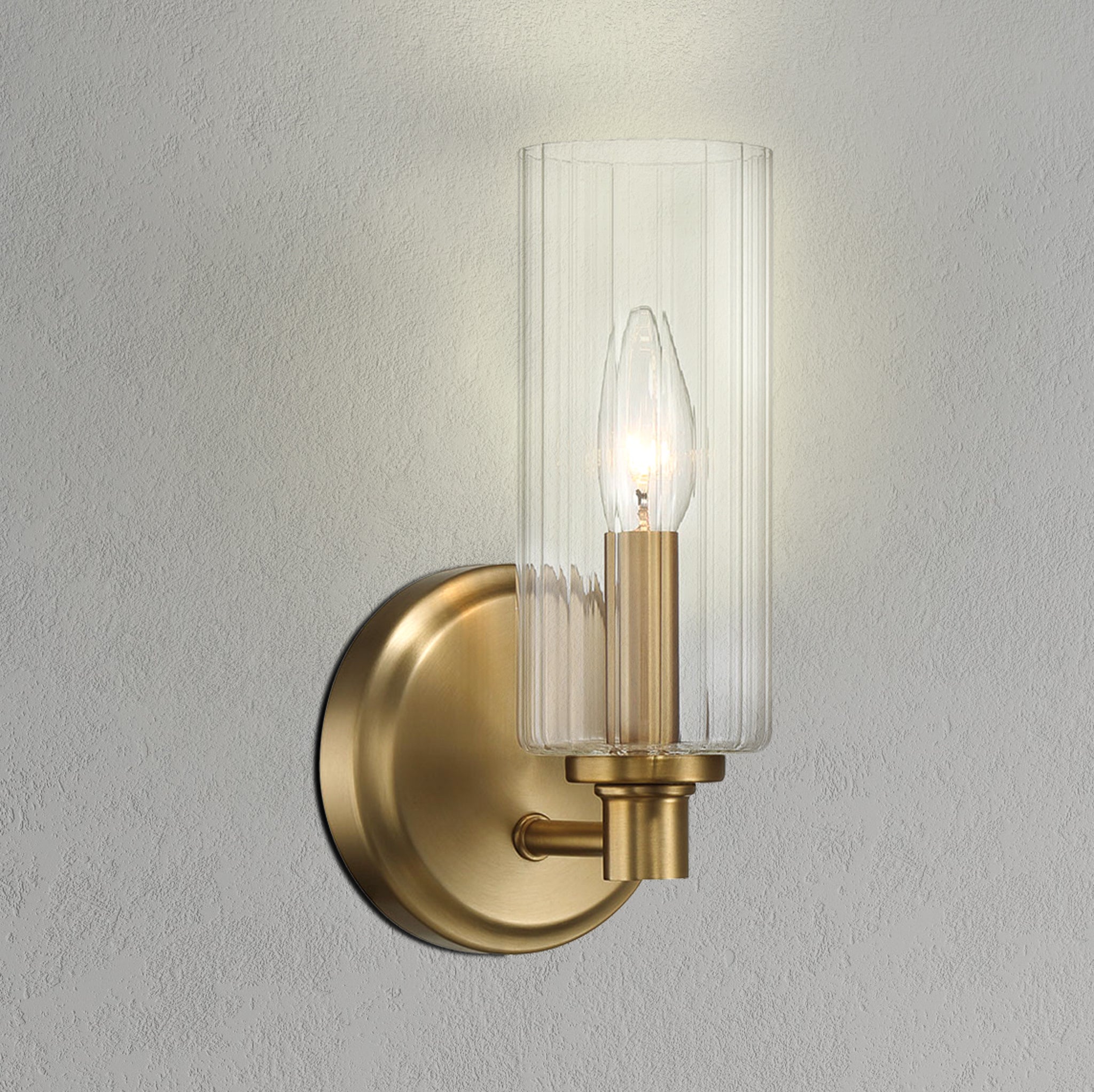 Jardin Single Light Wall Sconce With Clear Ribbed Glass - Satin Brass - MidinMod