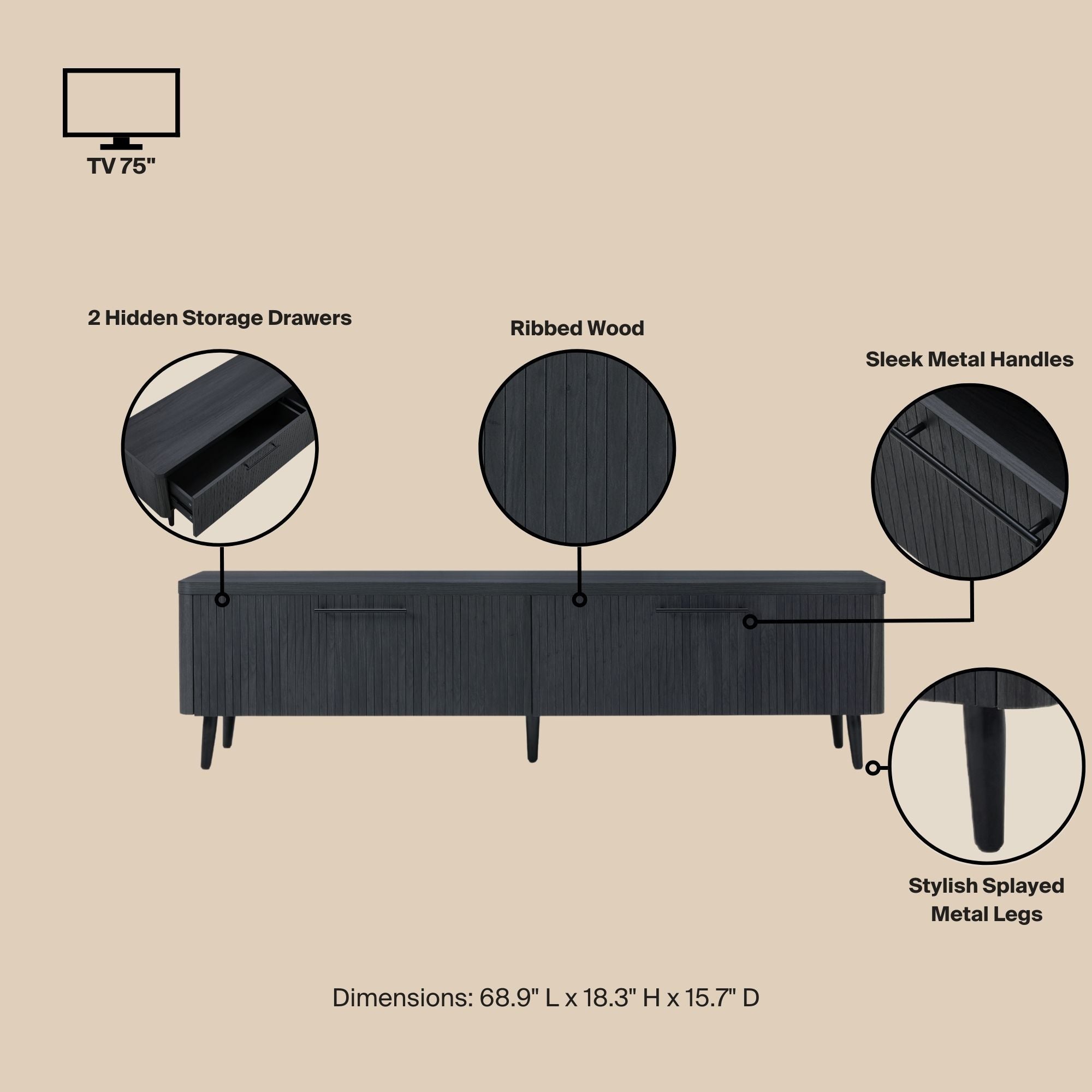 Jodie Charcoal Grey TV Stand | Modern Media Console & Storage Center | MidinMod
