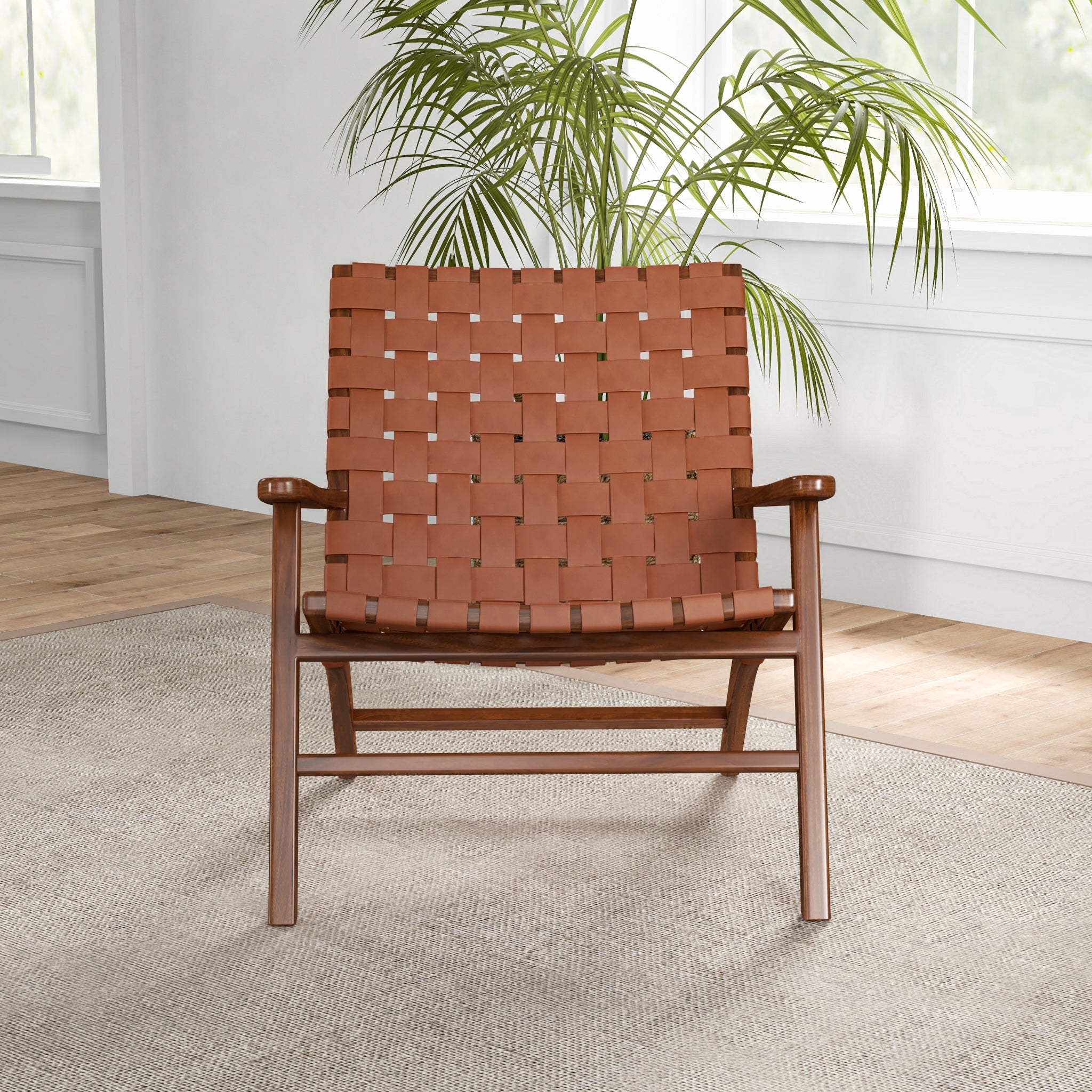 Woven leather chair online with arms