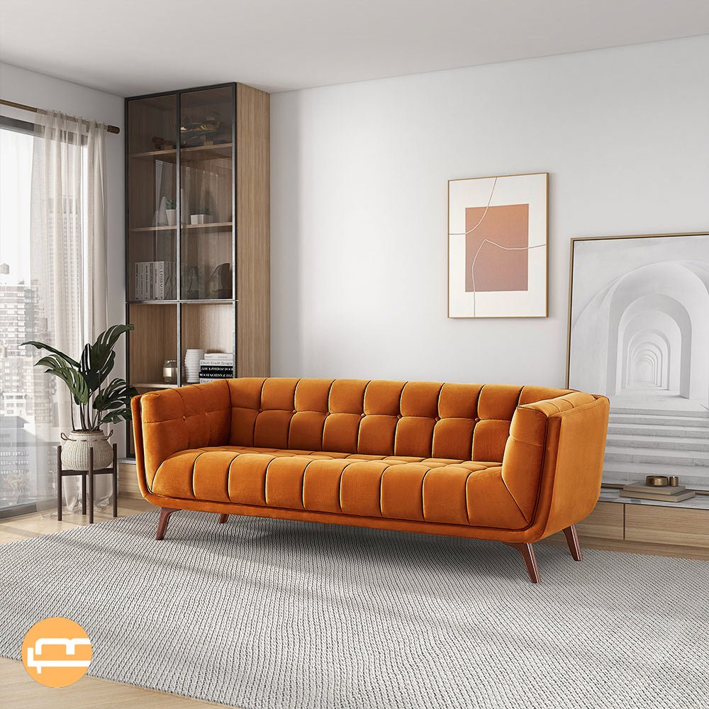 Kano Burnt Orange Velvet Large Sofa - MidinMod