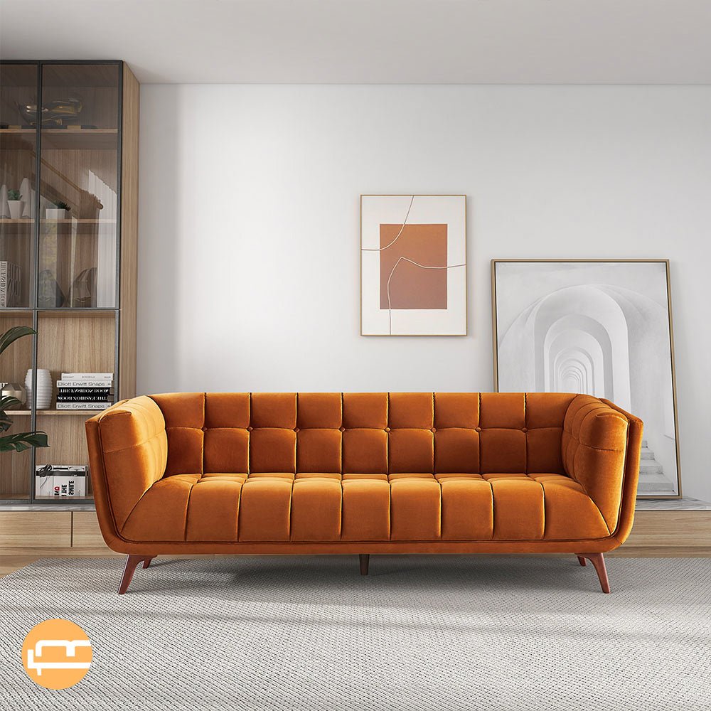 Kano Burnt Orange Velvet Large Sofa - MidinMod