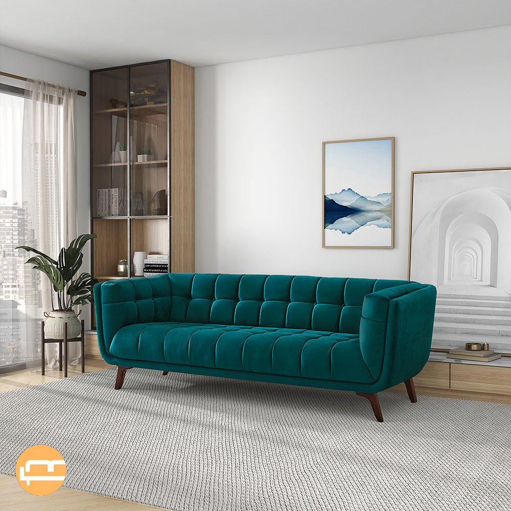 Kano Large Teal Velvet Sofa - MidinMod Houston Tx Mid Century Furniture Store - Sofas 3