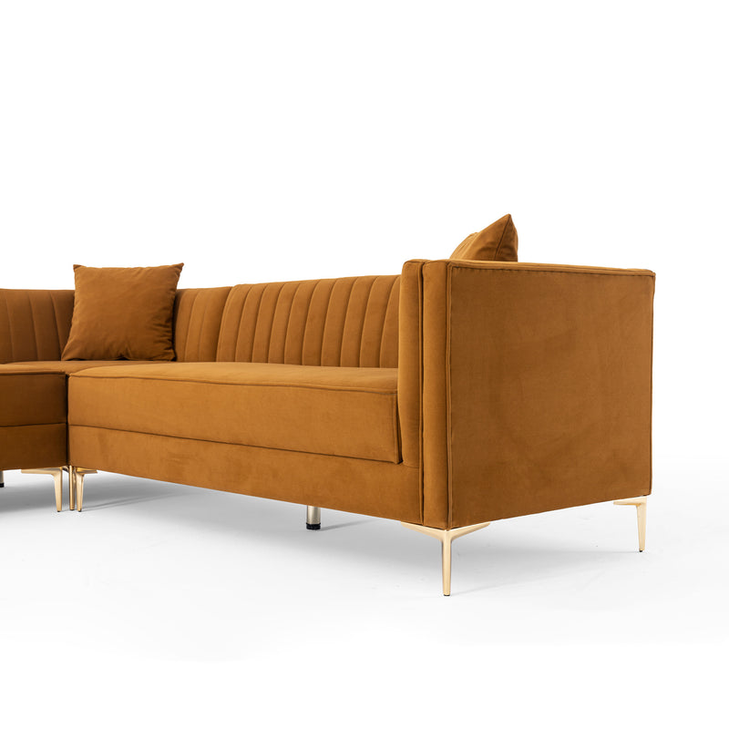 Kendra Cognac Velvet Symmetrical Corner Sofa