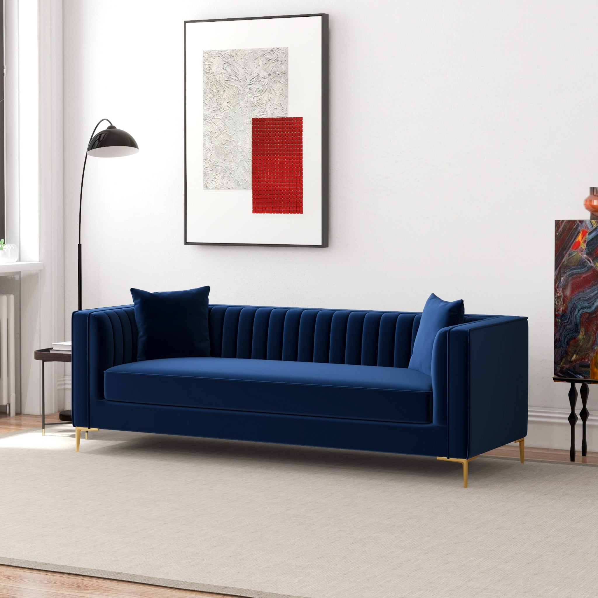 Kendra 91" Dark Blue Velvet Sofa