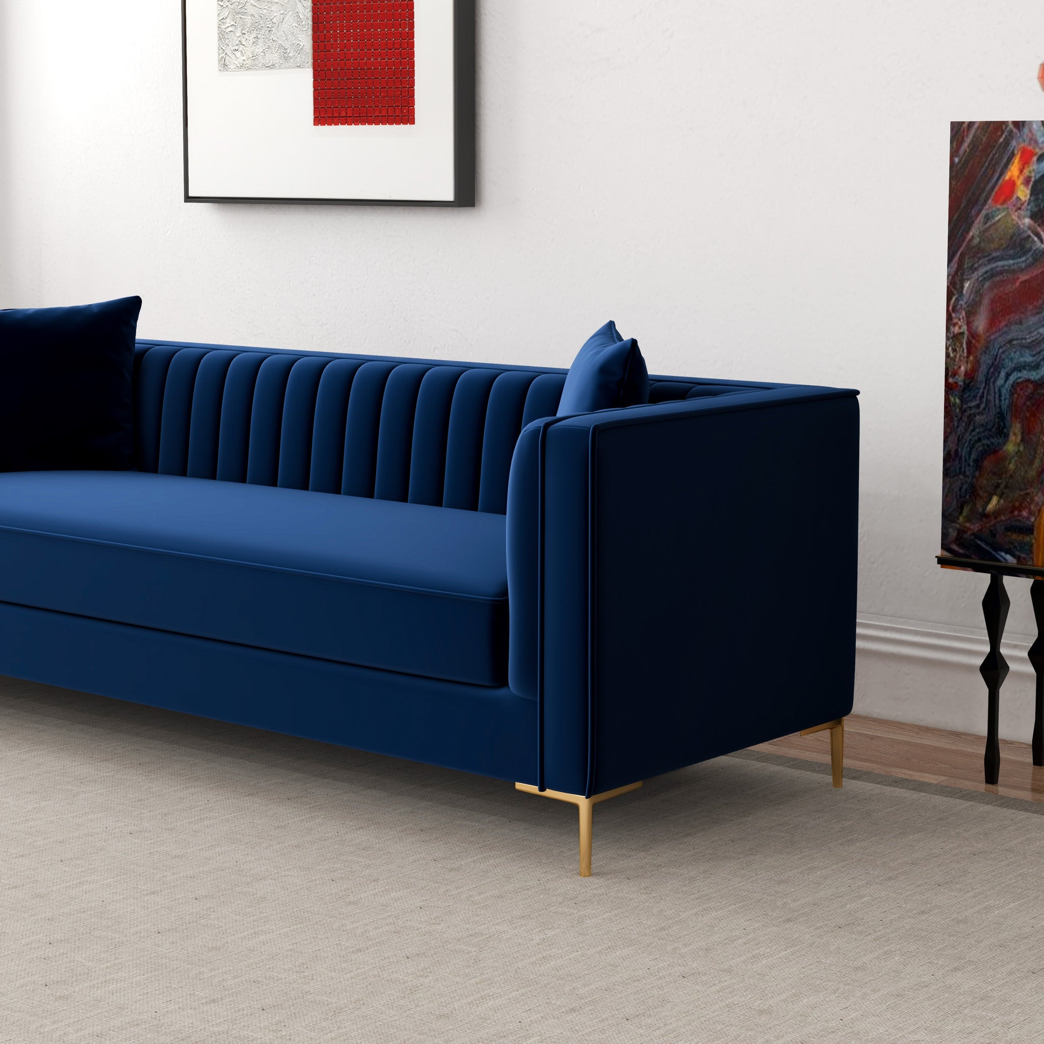 Kendra 91" Dark Blue Velvet Sofa