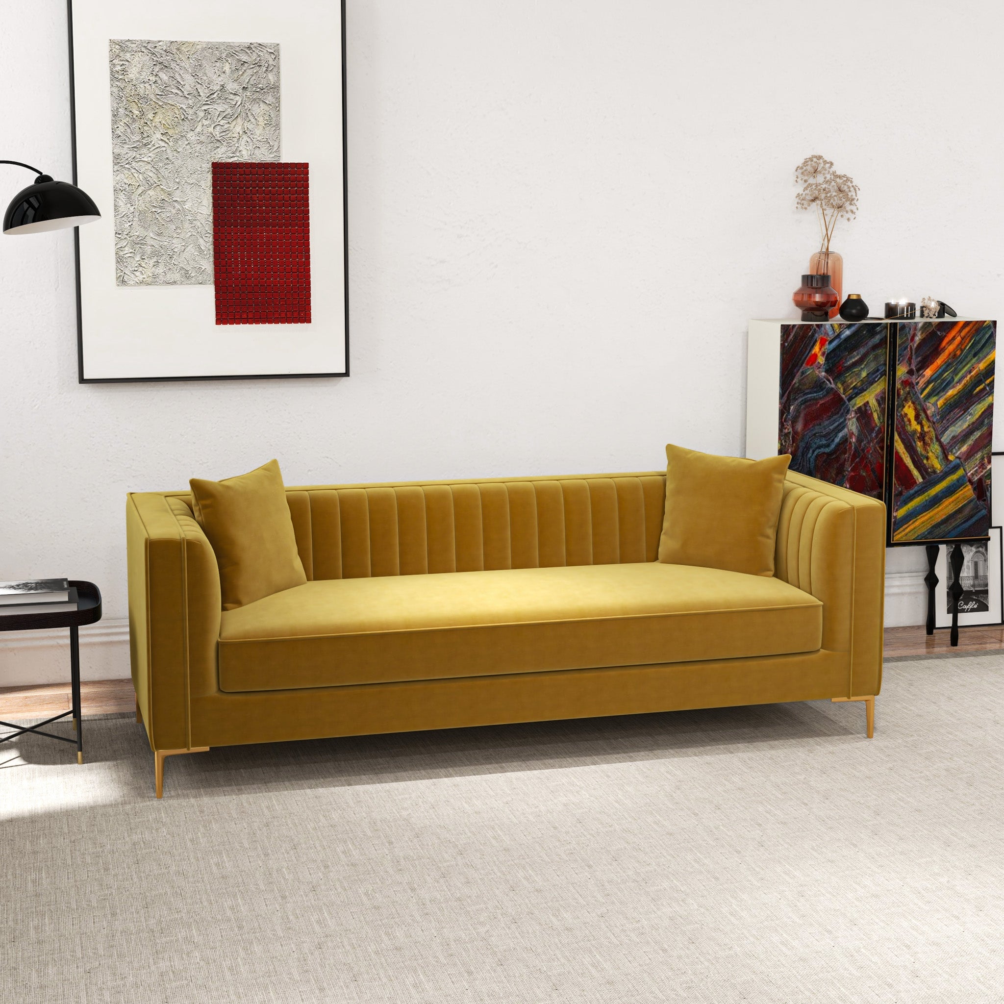 Kendra 91" Yellow Mustard Velvet Sofa