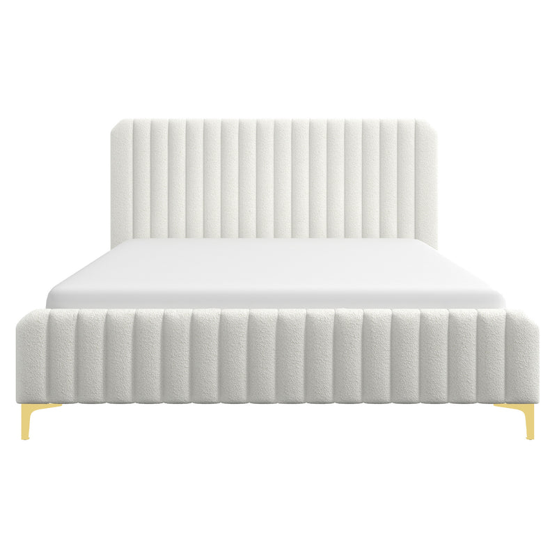 King Size Cream Boucle Platform Bed