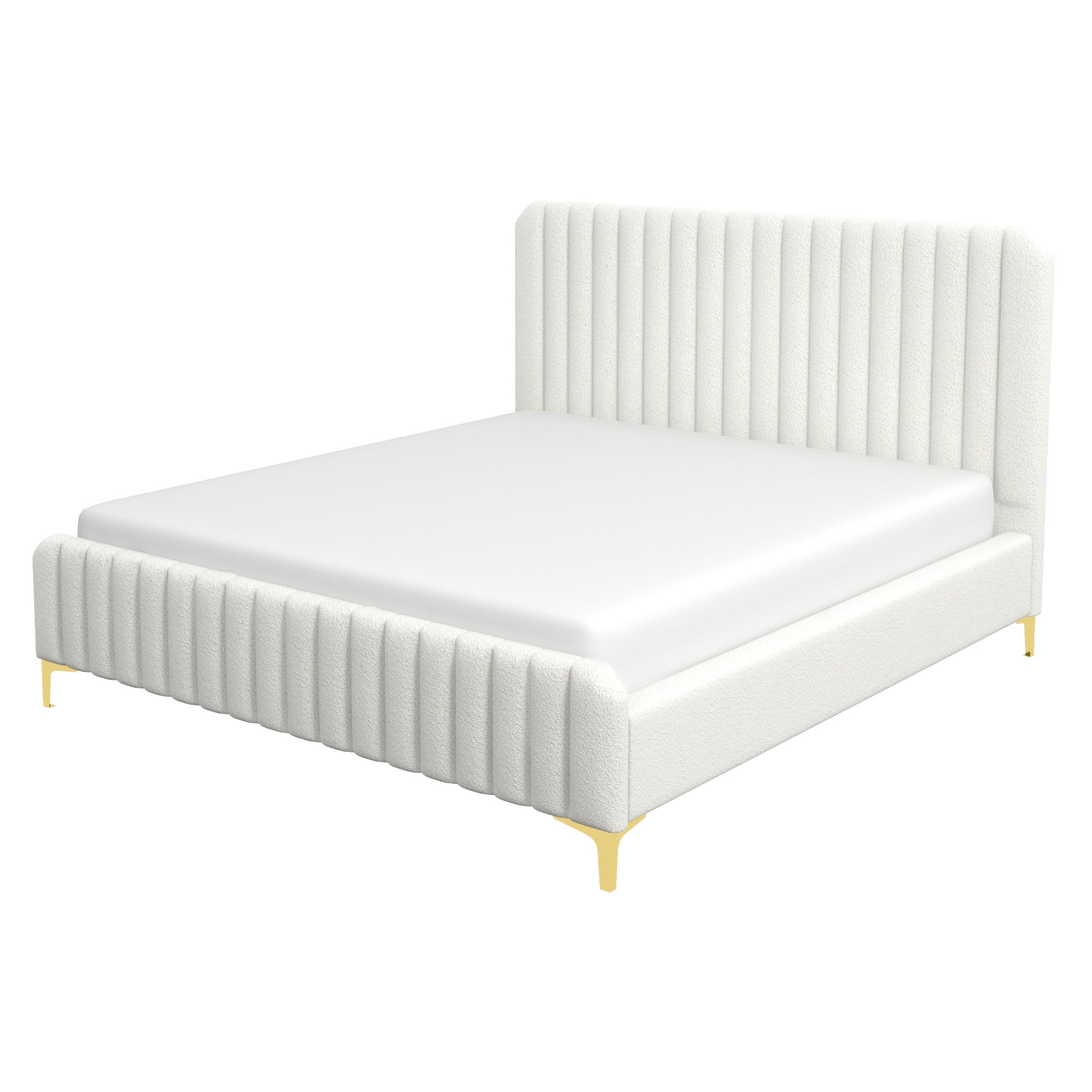 Angela King Size Cream Boucle Platform Bed - MidinMod