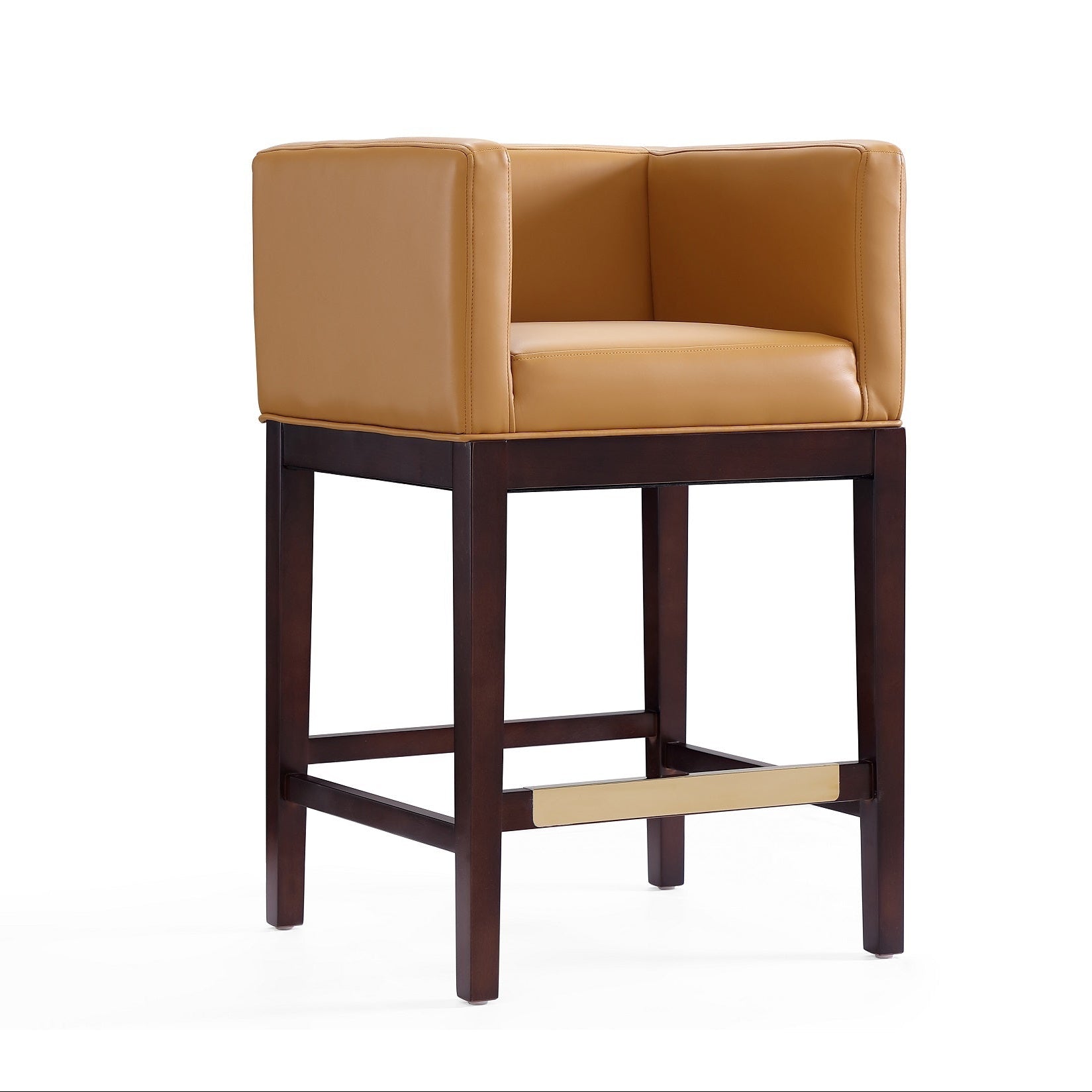 Kingsley Camel Counter Stool | Modern Leather Upholstered Seating with Backrest | MidinMod