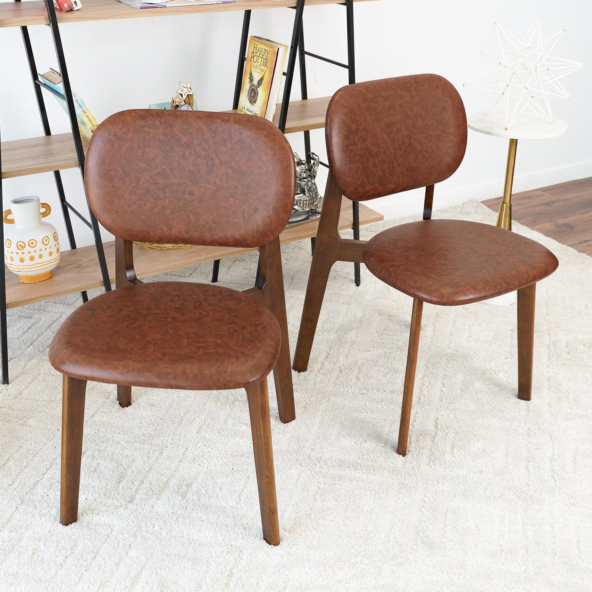 Kinsey Brown Leather Dining Chair Set of 2 - MidinMod