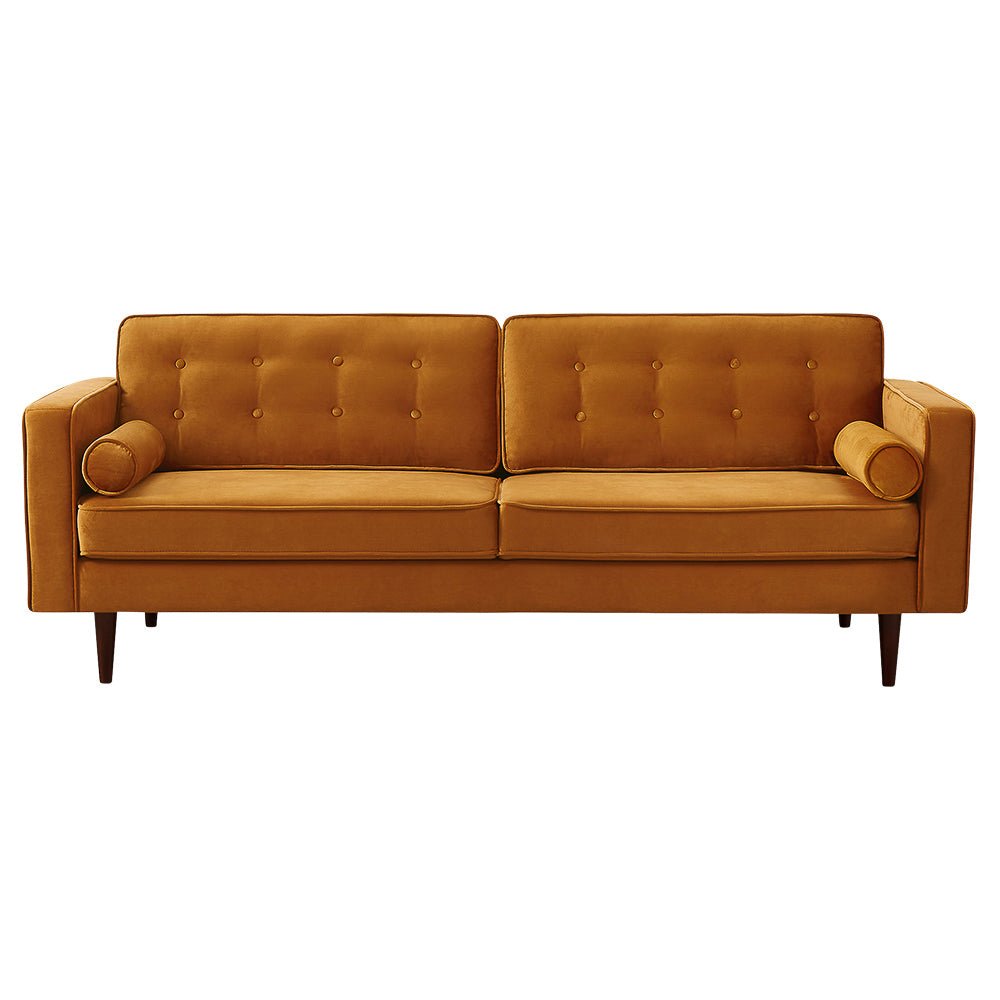 Kirby Burnt Orange Velvet Sofa - MidinMod Houston Tx Mid Century Furniture Store - Sofas 1