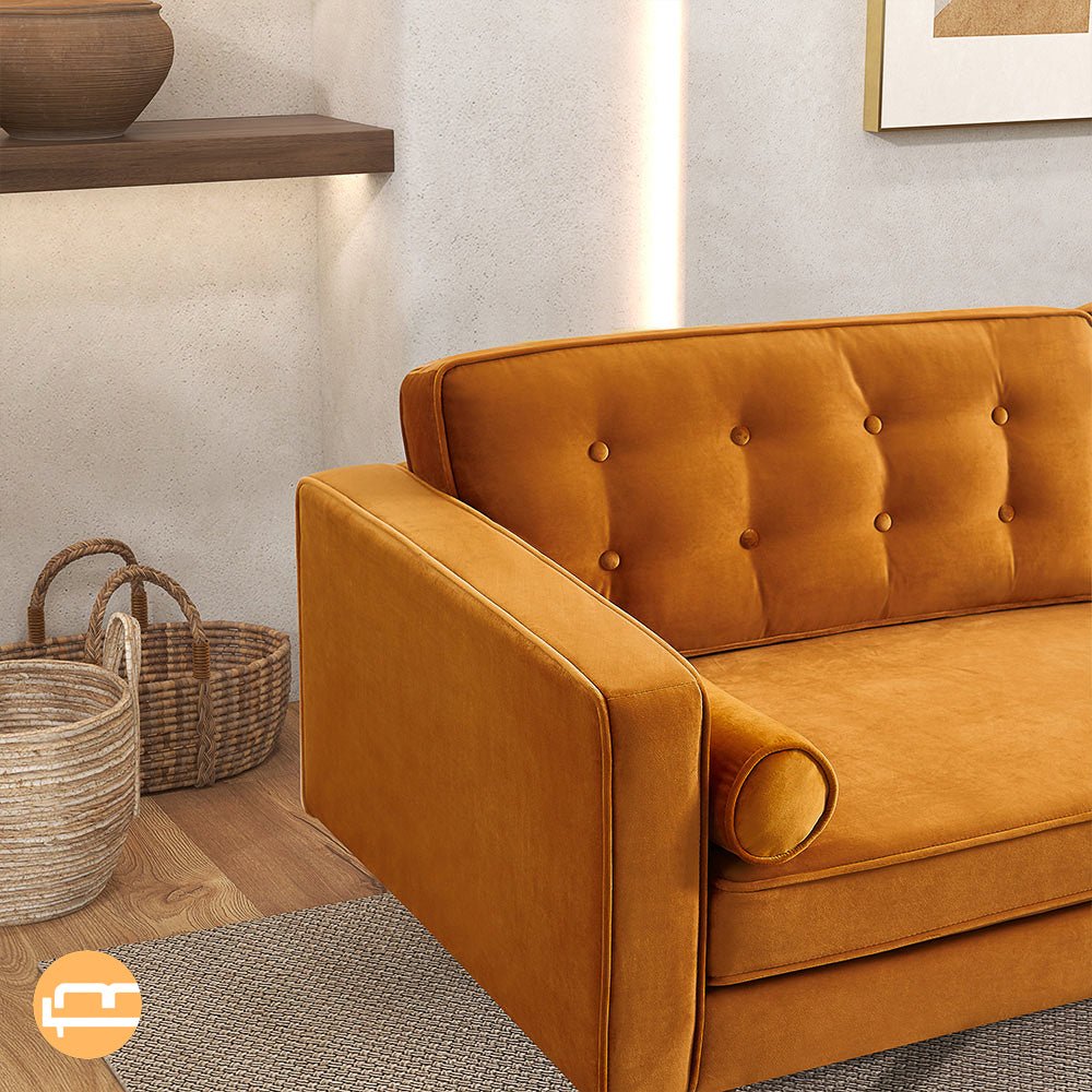 Kirby Burnt Orange Velvet Sofa - MidinMod