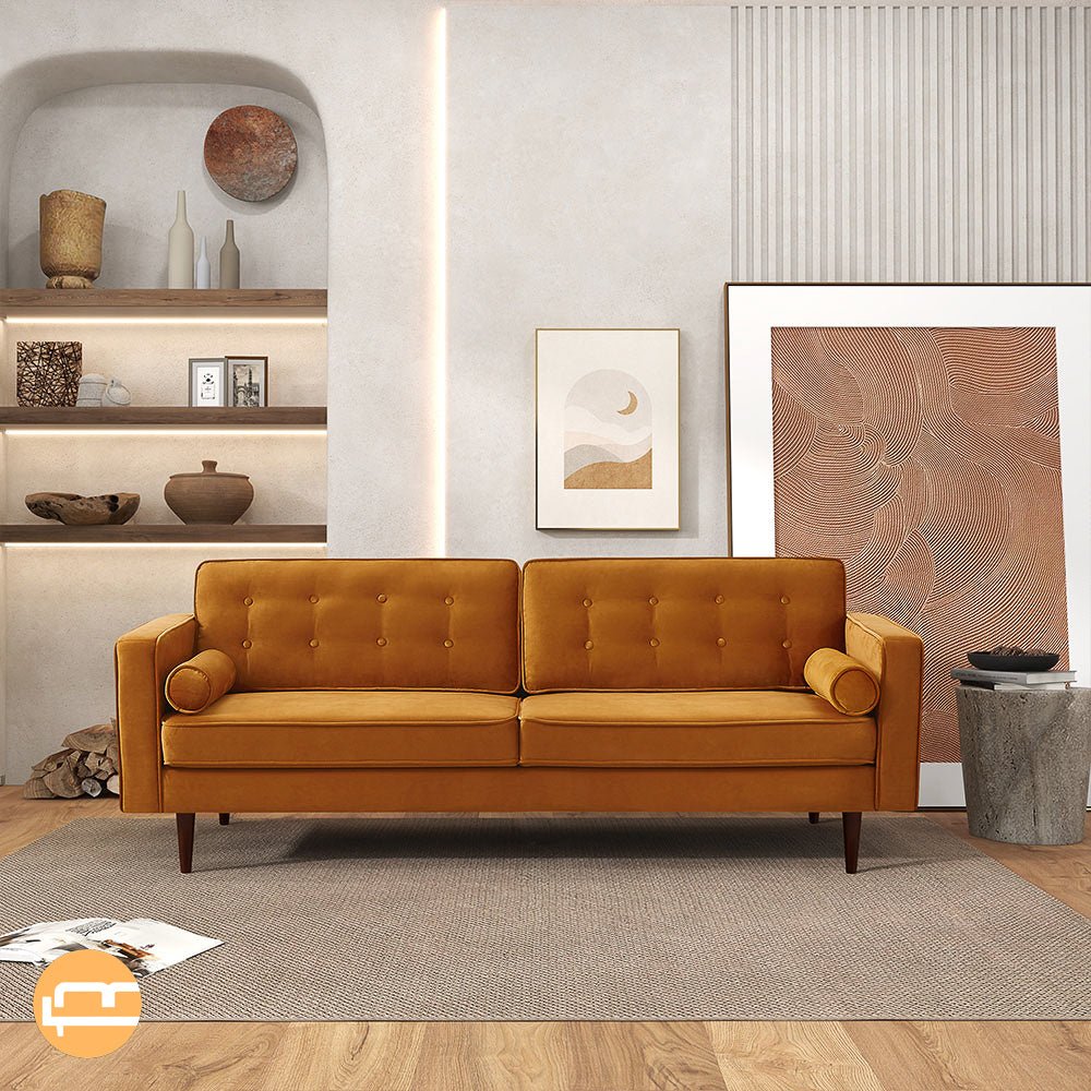 Kirby Burnt Orange Velvet Sofa - MidinMod