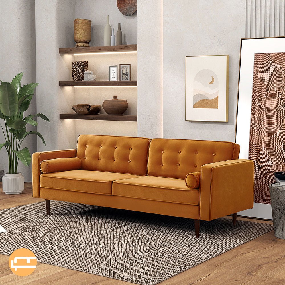 Kirby Burnt Orange Velvet Sofa - MidinMod