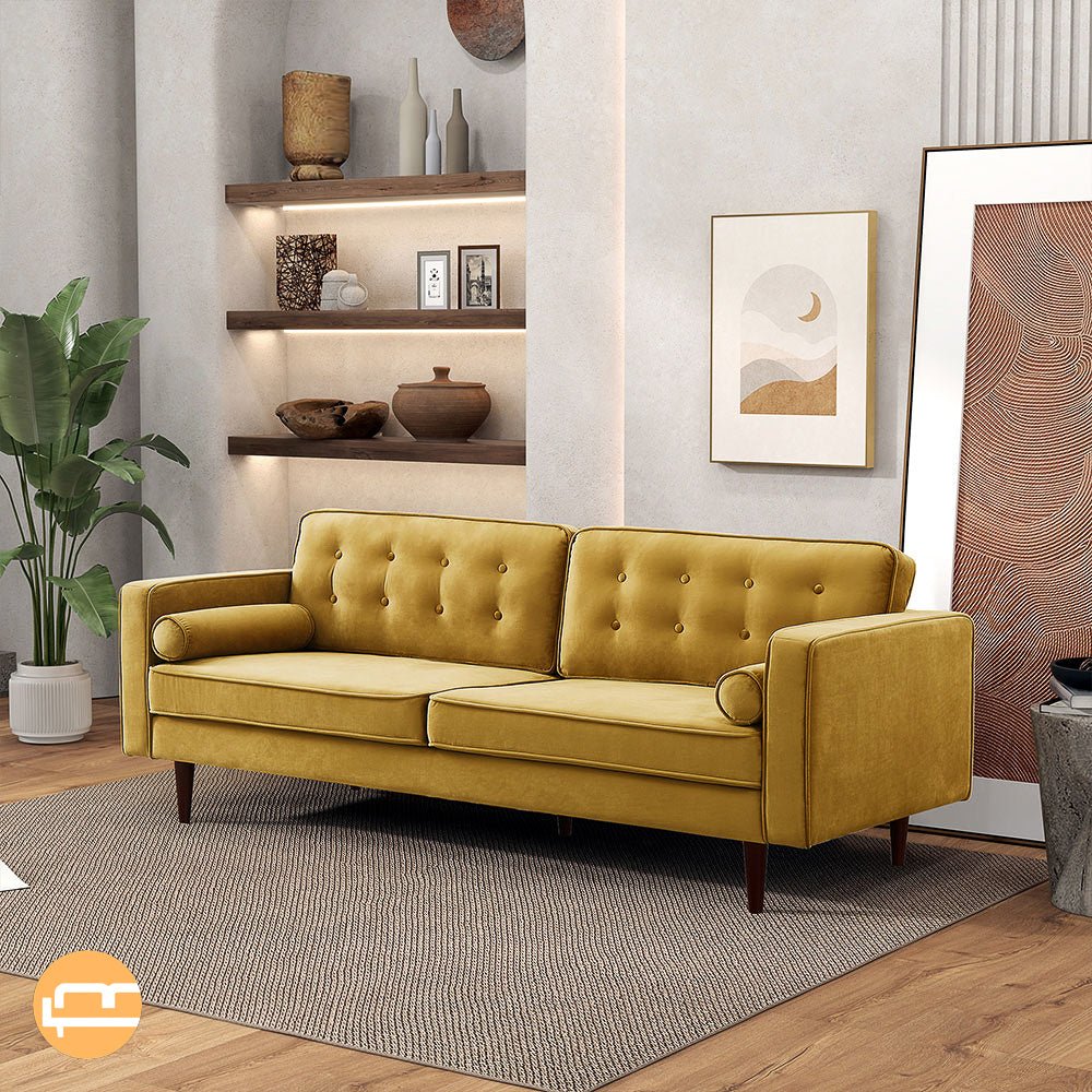 Kirby Dark Yellow Velvet Sofa - MidinMod