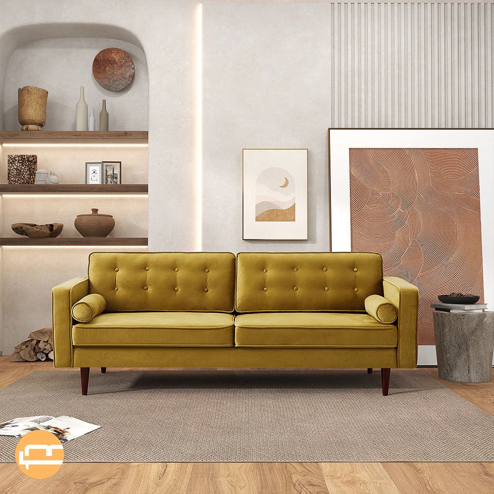 Kirby Dark Yellow Velvet Sofa - MidinMod