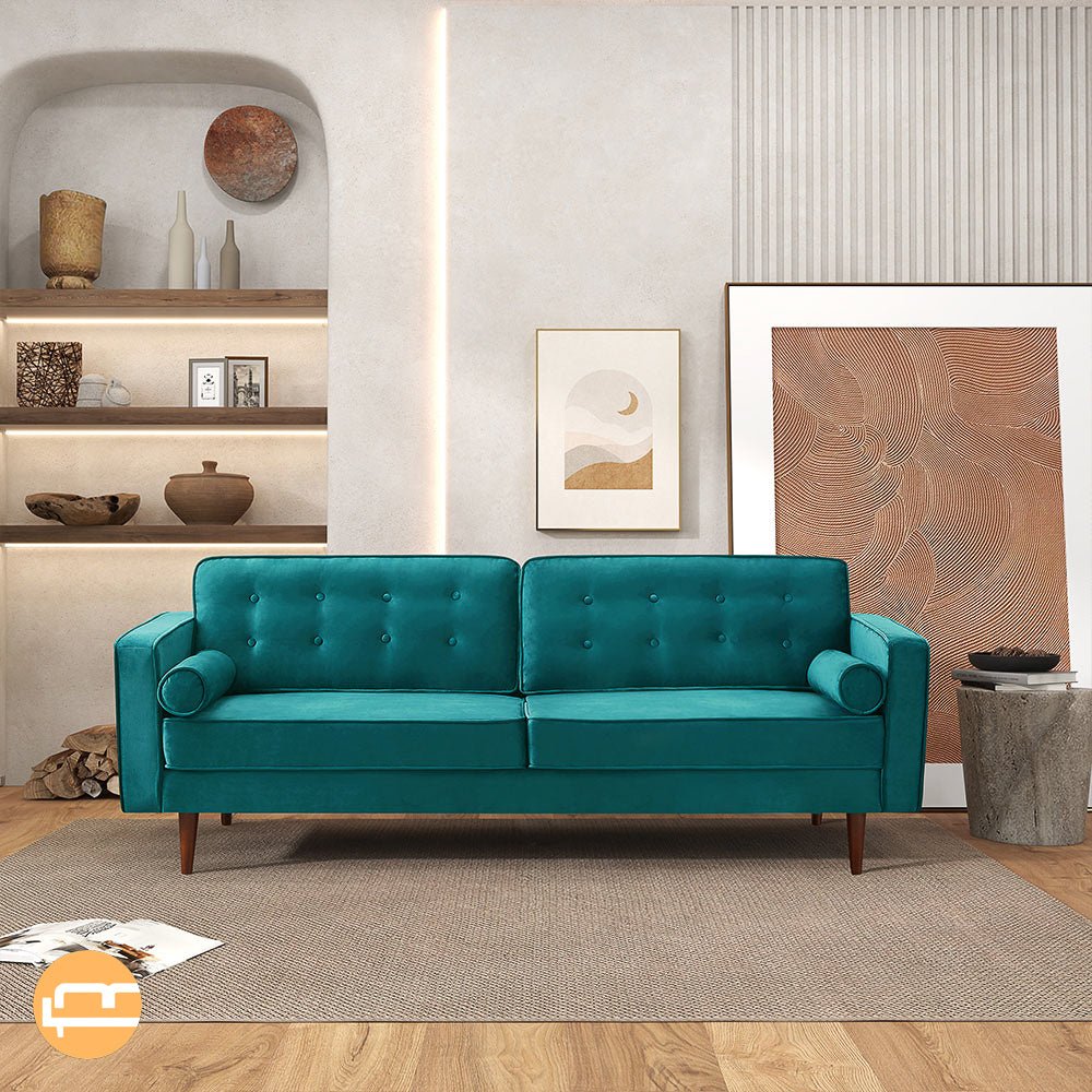 Kirby Teal Velvet Sofa - MidinMod Houston Tx Mid Century Furniture Store - Sofas 3