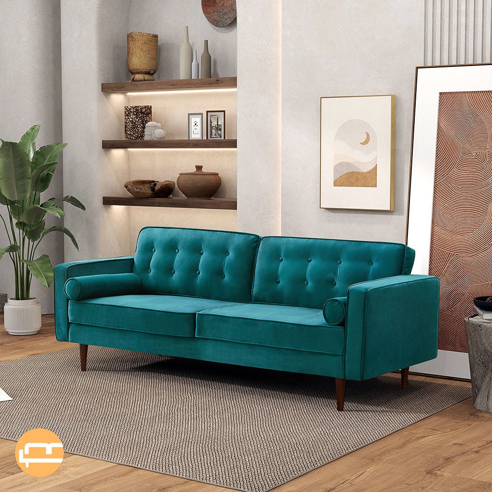 Kirby Teal Velvet Sofa - MidinMod Houston Tx Mid Century Furniture Store - Sofas 2