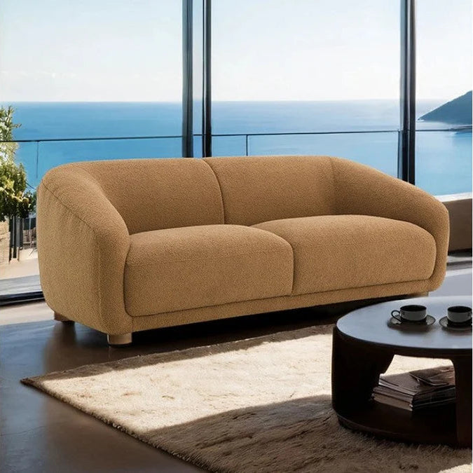 Kolvere Brown Loveseat | Contemporary Solid Wood Boucle Loveseat | MidinMod