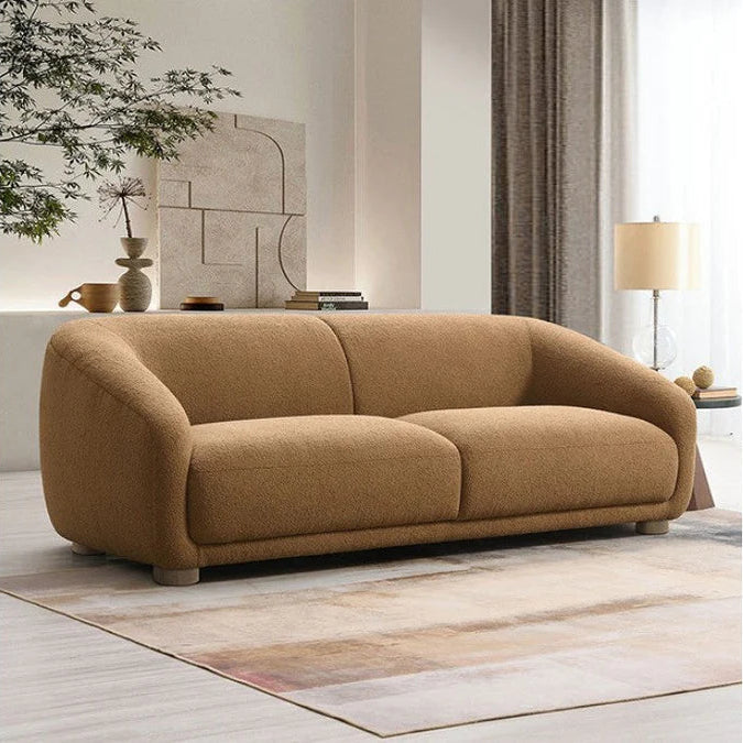 Kolvere Contemporary Brown Boucle Sofa with Solid Wood Round Legs