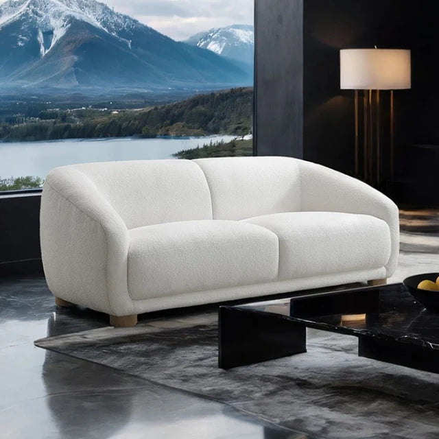 Kolvere White Loveseat | Contemporary Solid Wood Boucle Loveseat | MidinMod