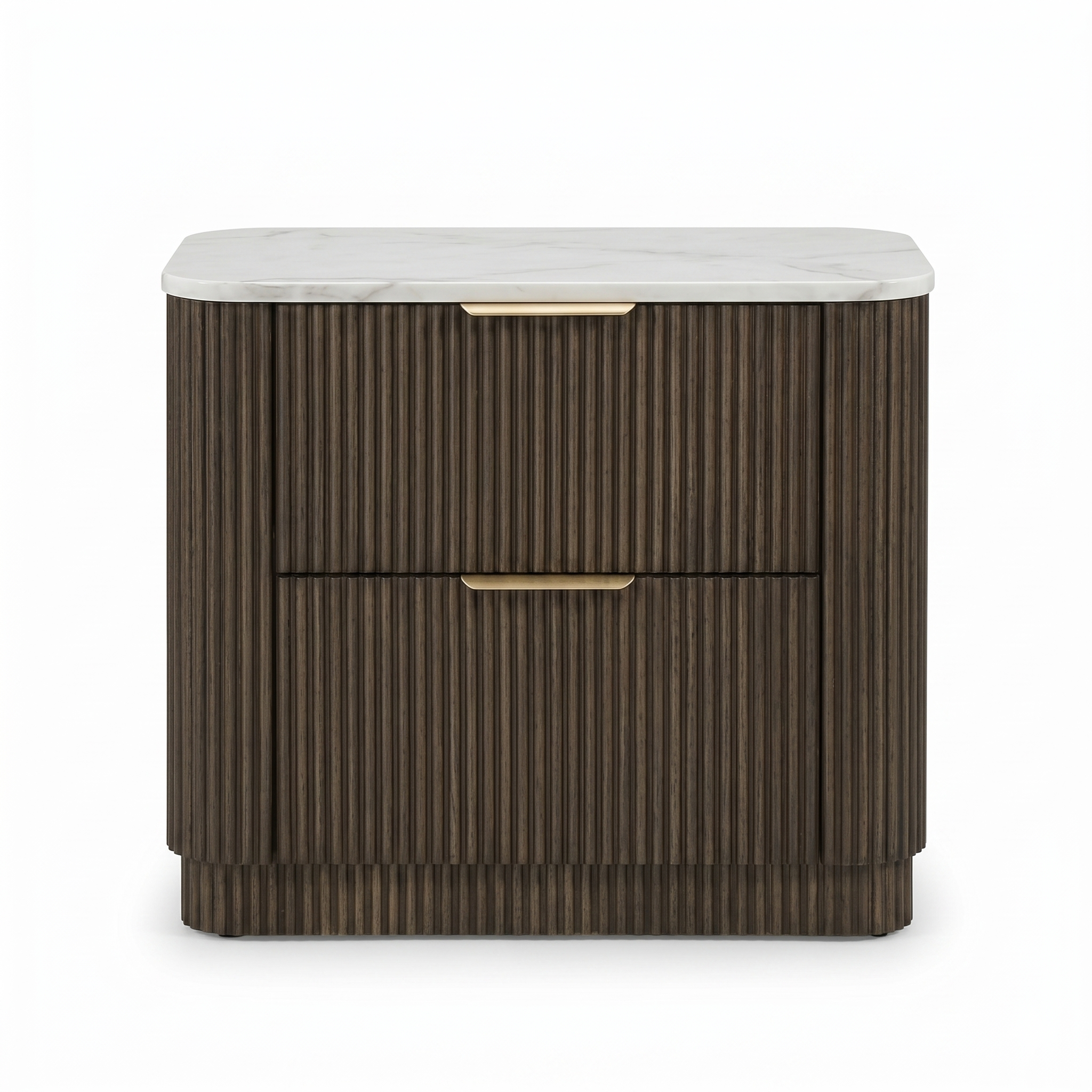 Lantrisant Dark Walnut Nightstand | Contemporary Bedside Table with Artificial Marble Top | MidinMod