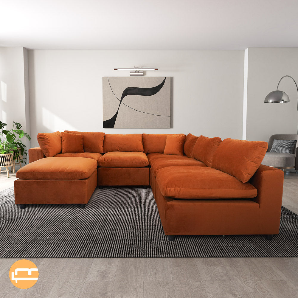 Laurel Burnt Orange Velvet Modular Sofa - MidinMod