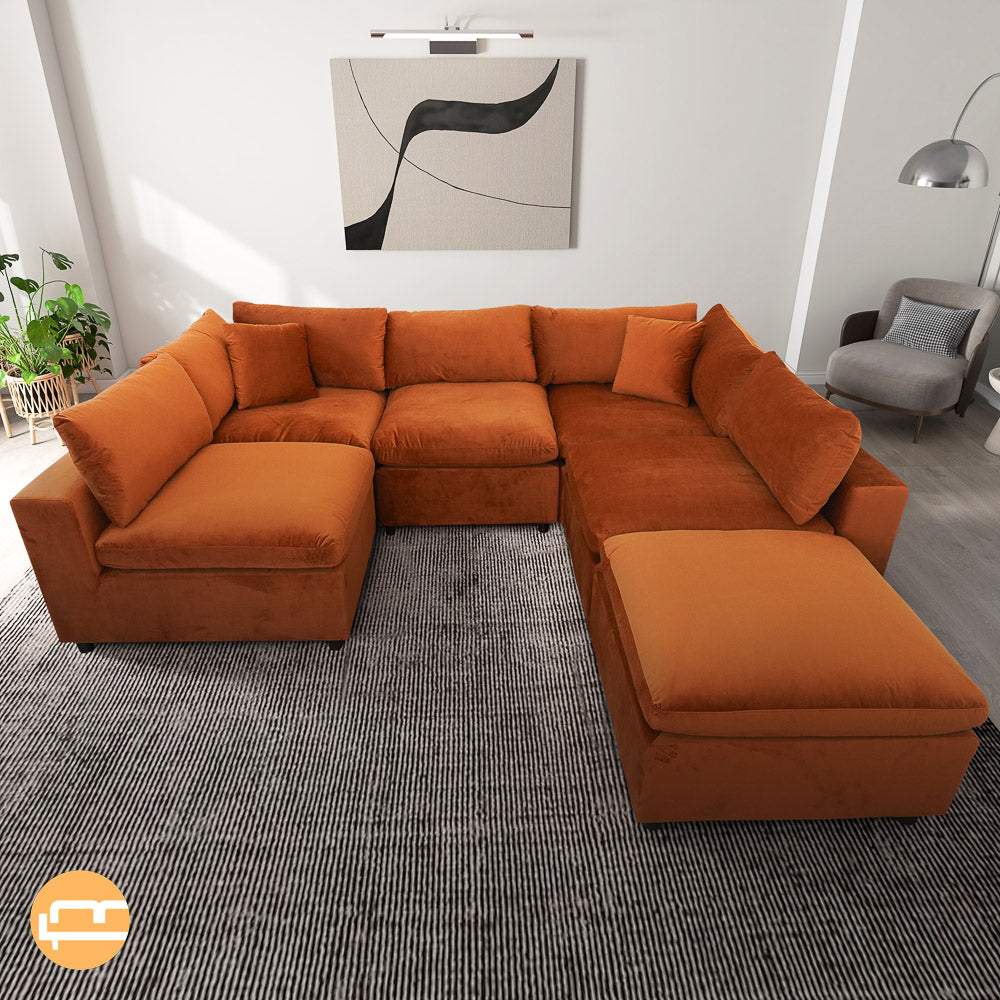 Laurel Burnt Orange Velvet Modular Sofa - MidinMod