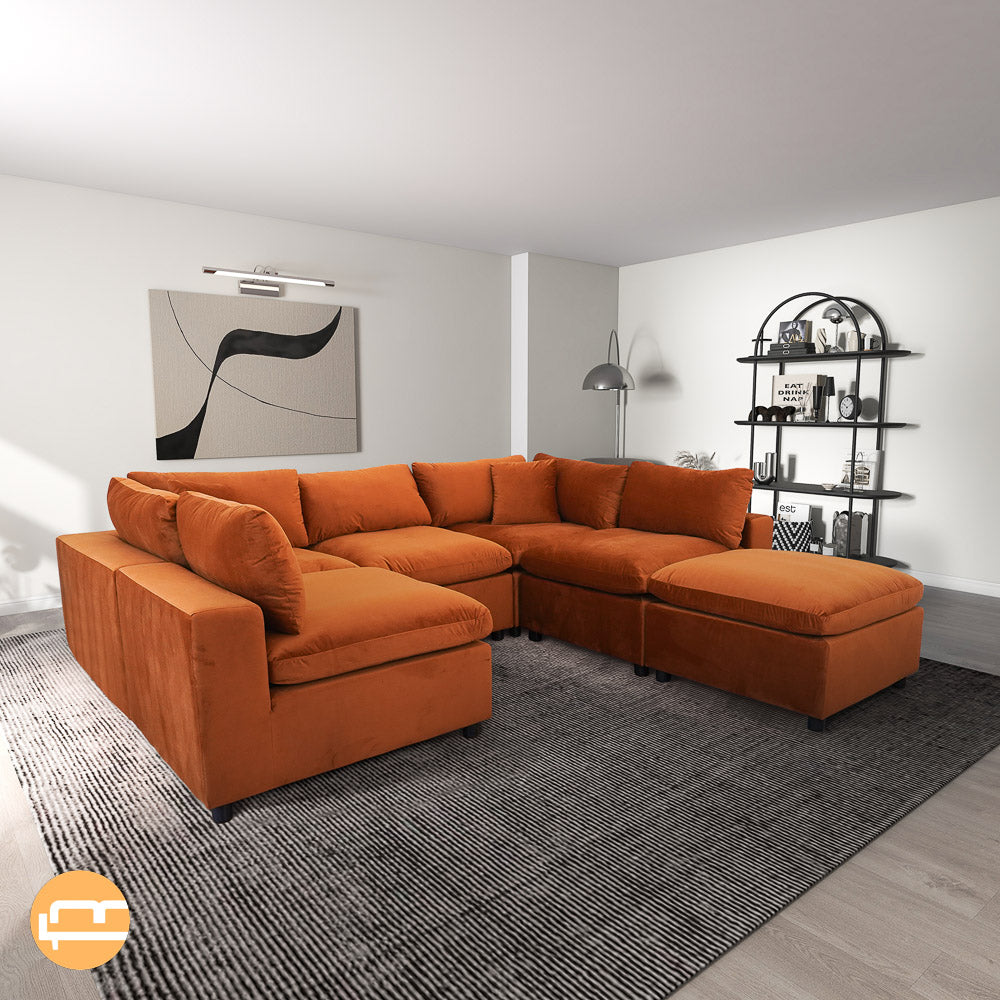 Laurel Burnt Orange Velvet Modular Sofa - MidinMod