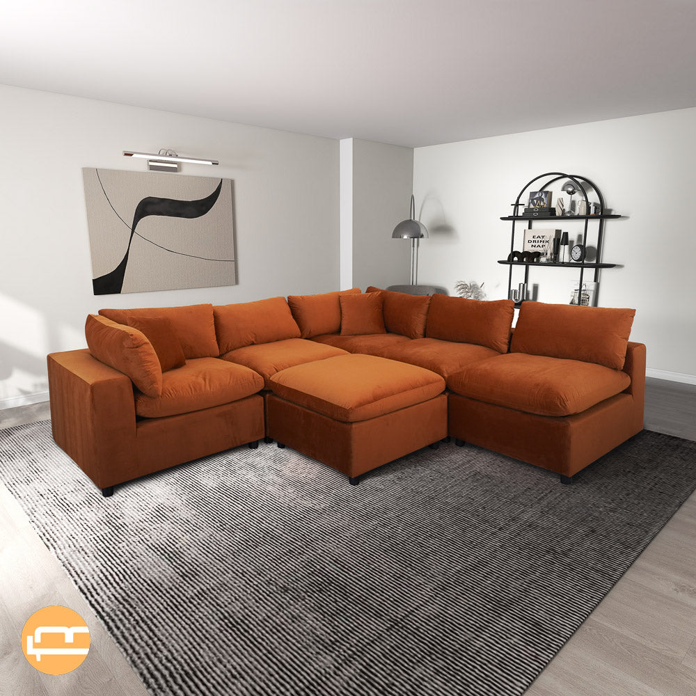 Laurel Burnt Orange Velvet Modular Sofa - MidinMod