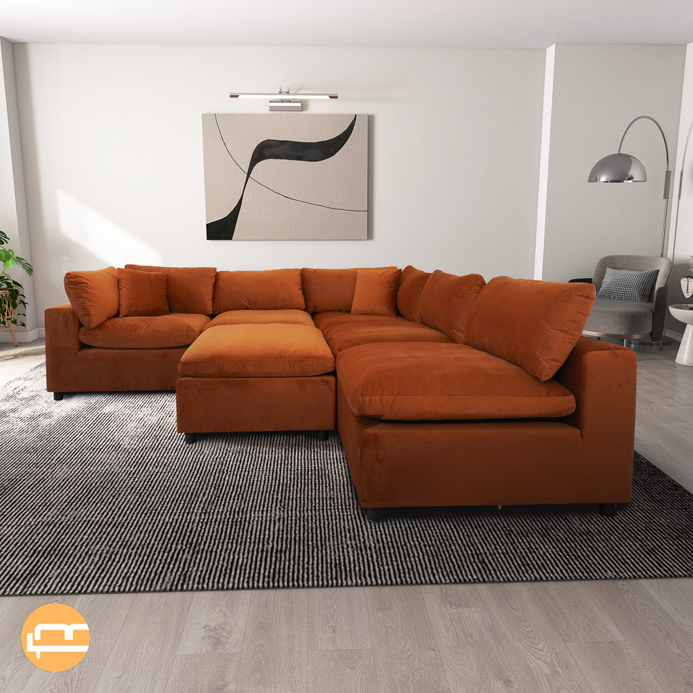 Laurel Burnt Orange Velvet Modular Sofa - MidinMod