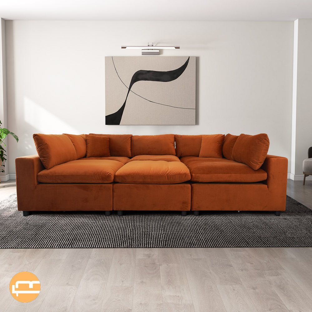 Laurel Burnt Orange Velvet Modular Sofa - MidinMod