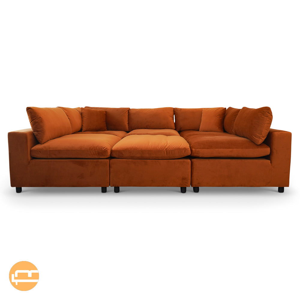 Laurel Burnt Orange Velvet Modular Sofa - MidinMod