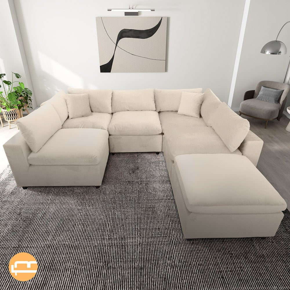 Laurel Ivory Velvet Modular Sofa - MidinMod