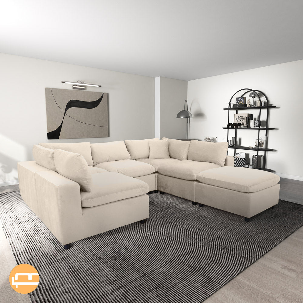 Laurel Ivory Velvet Modular Sofa - MidinMod