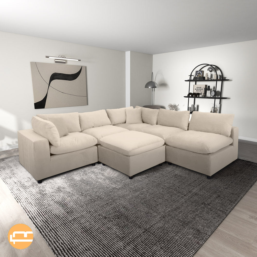 Laurel Ivory Velvet Modular Sofa - MidinMod