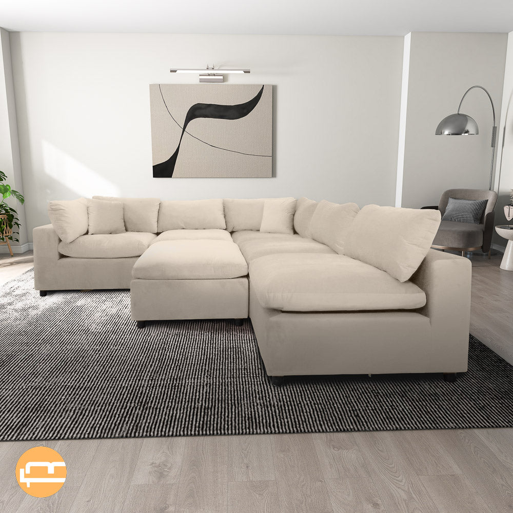 Laurel Ivory Velvet Modular Sofa - MidinMod