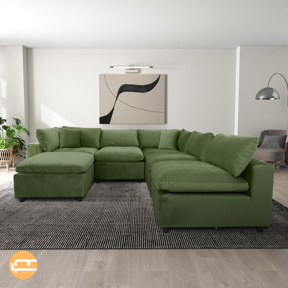 Laurel Olive Green Velvet Modular Sofa - MidinMod