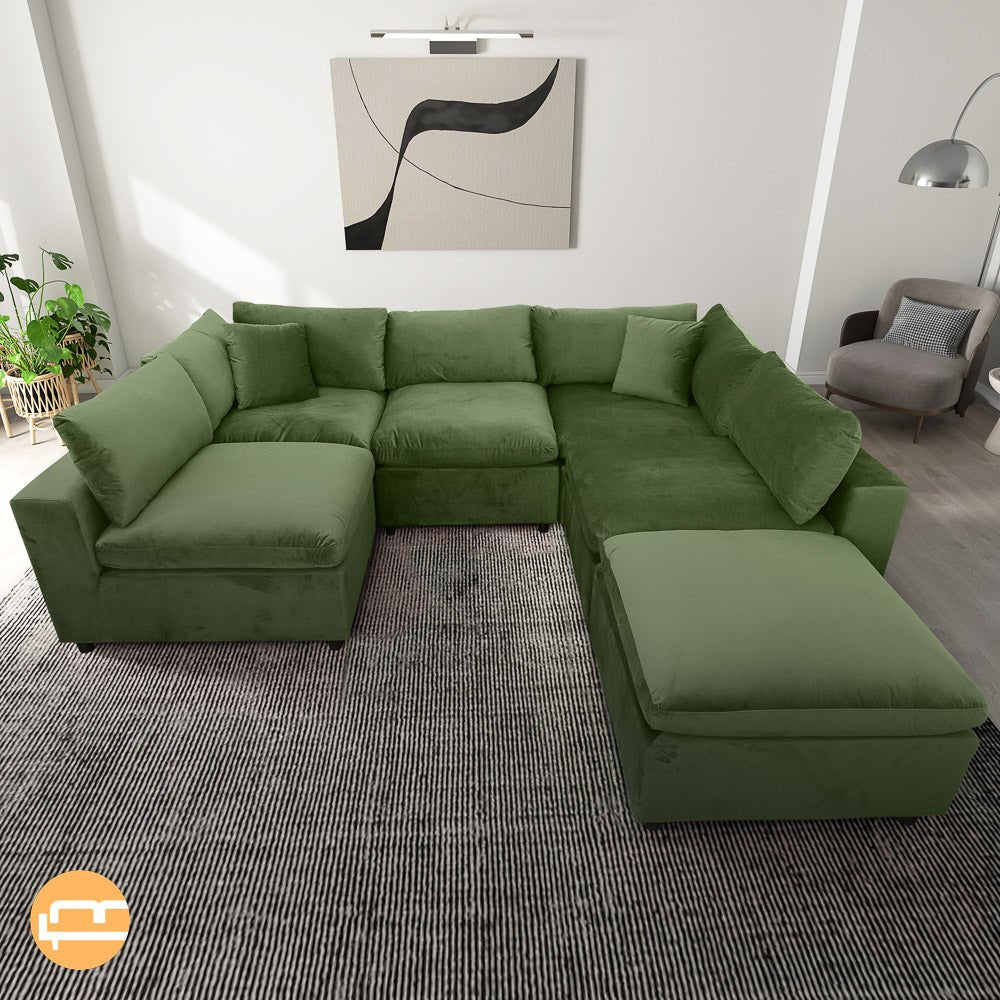 Laurel Olive Green Velvet Modular Sofa - MidinMod