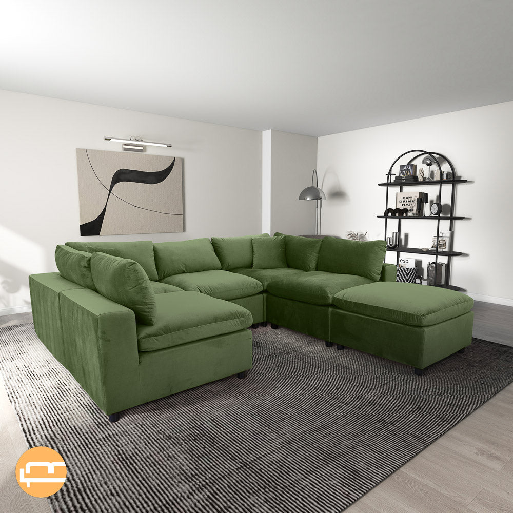 Laurel Olive Green Velvet Modular Sofa - MidinMod