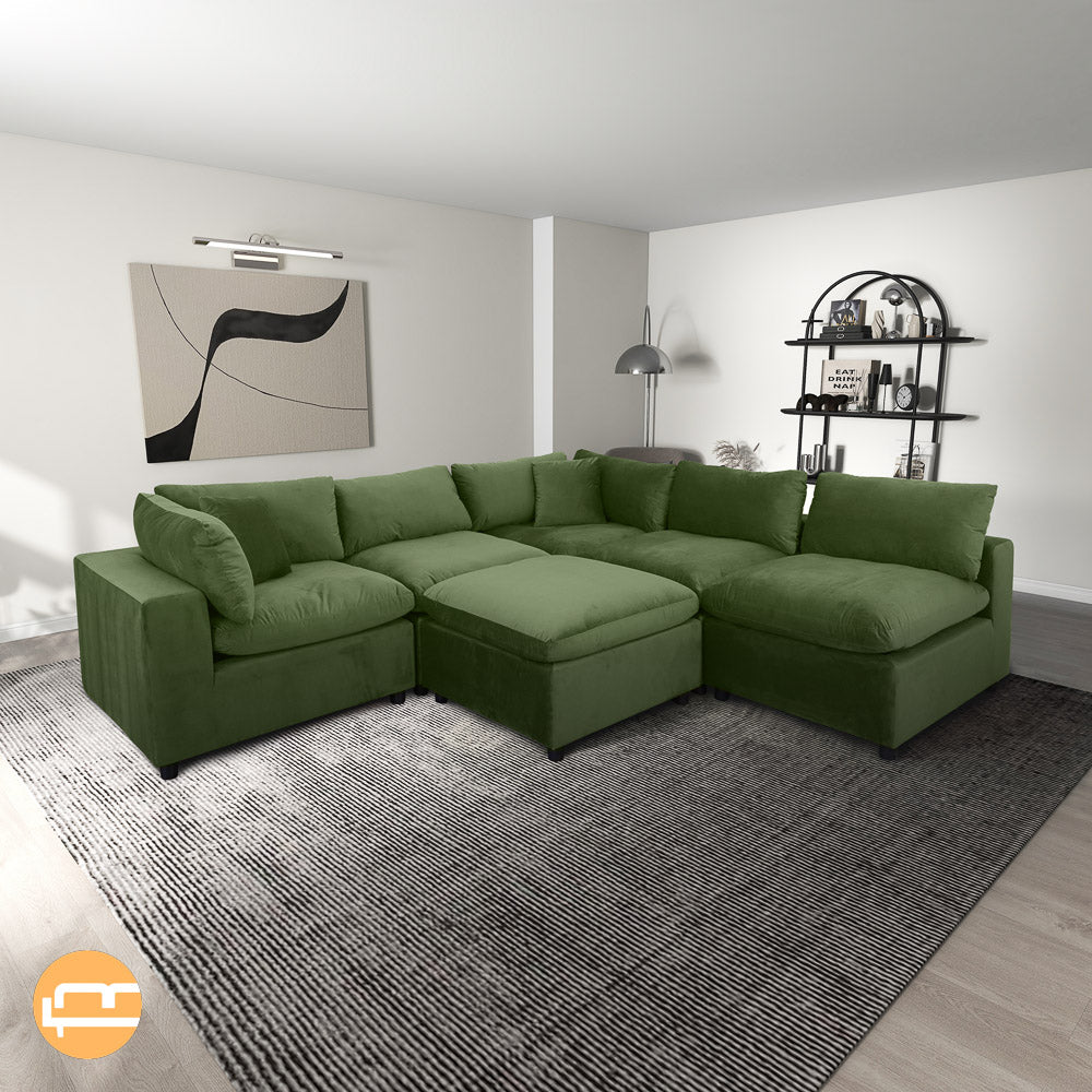 Laurel Olive Green Velvet Modular Sofa - MidinMod