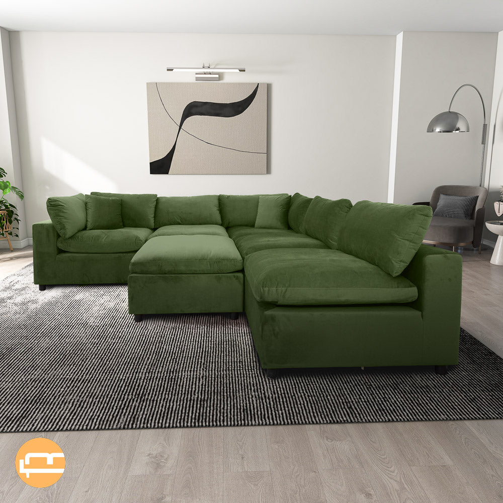 Laurel Olive Green Velvet Modular Sofa - MidinMod