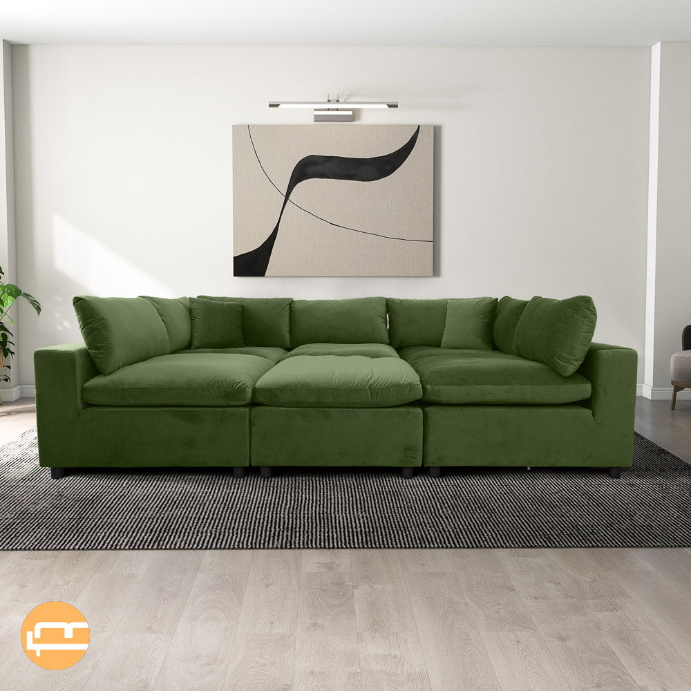 Laurel Olive Green Velvet Modular Sofa - MidinMod